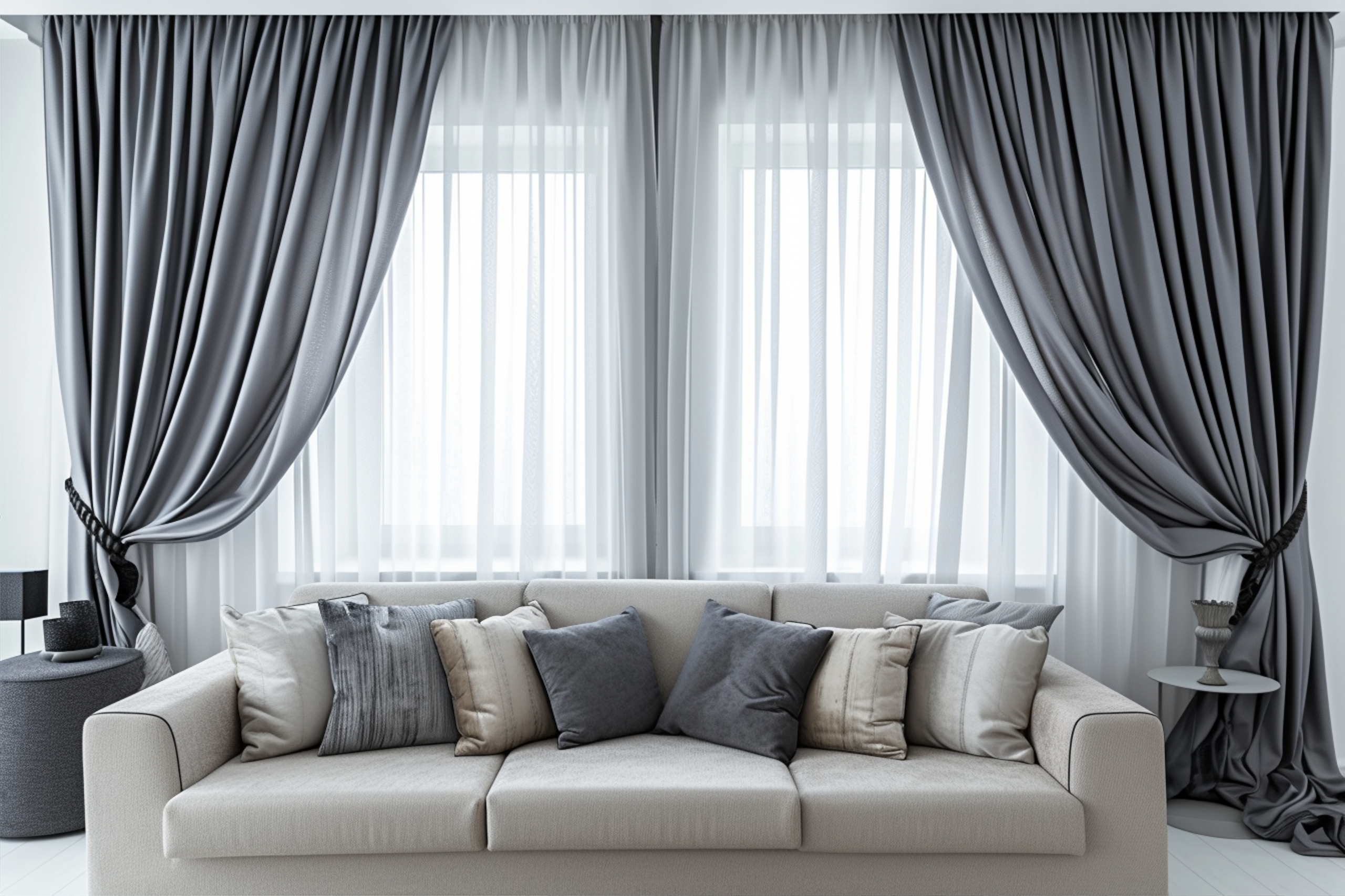 Gray Curtains in Modern White Home Interior